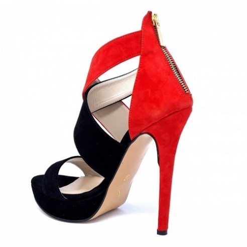 Grace sandal red black with heel SL2105