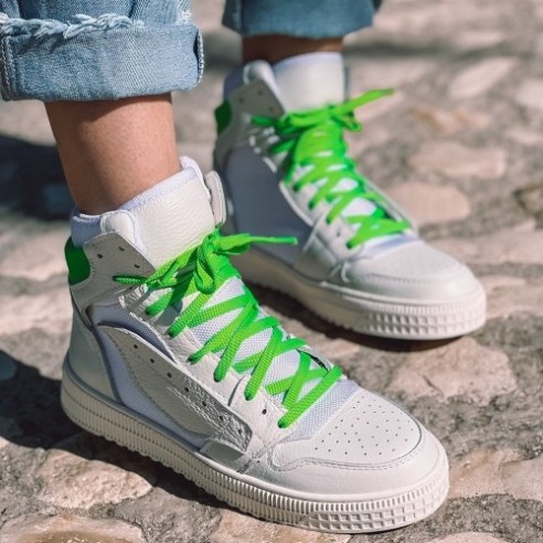 Women's sneakers white green fluo...