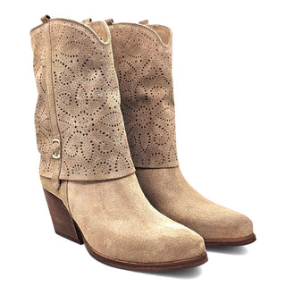 Viviana Vi VV26307 Ohio Perforated Suede Texan Ankle Boots in Mink