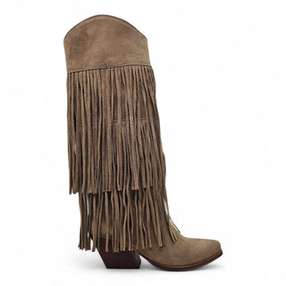 Stivale texano Indiana in camoscio visone con frange Viviana Vi VV26304