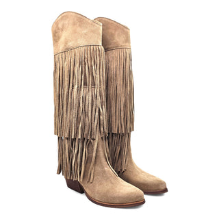 Stivale texano Indiana in camoscio visone con frange Viviana Vi VV26304