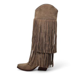 Stivale texano Indiana in camoscio visone con frange Viviana Vi VV26304