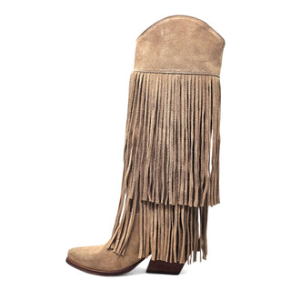 Stivale texano Indiana in camoscio visone con frange Viviana Vi VV26304