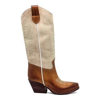 Stivale texano Virginia in camoscio e pelle cognac Viviana Vi VV26309