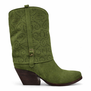 Stivaletti texani Ohio traforati in camoscio verde Viviana Vi VV26307