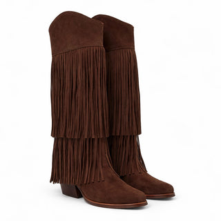 Stivale texano Indiana in camoscio cioccolato con frange Viviana Vi VV26304