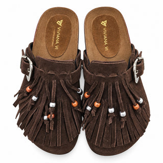 Sabot Aspen in camoscio cioccolato con Frange Viviana Vi VV26103