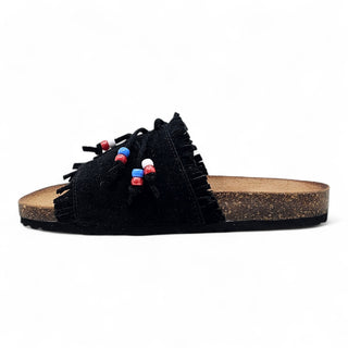 Viviana Vi VV26101 Black Suede Marè Slipper with Fringes