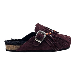 Viviana Vi VV26103 burgundy suede Viviana fringe mules