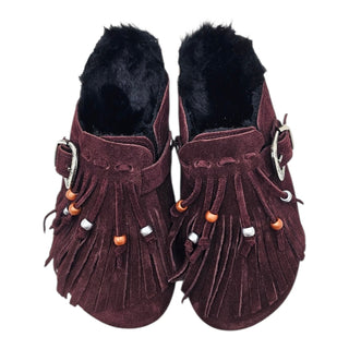 Viviana Vi VV26103 burgundy suede Viviana fringe mules