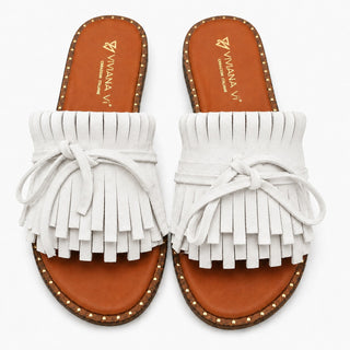 Mules Rivière à franges en daim blanc Viviana Vi VV26312