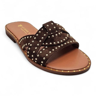 Sandalo Dalia con micro borchie in camoscio cioccolato Viviana Vi VV26313
