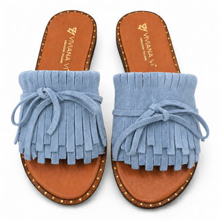 Ciabatta Rivière con frange in camoscio cielo Viviana Vi VV26312