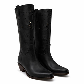 Viviana Vi VV26308 Women's Black Perforated Leather Alabama Cowboy Boots