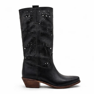 Viviana Vi VV26308 Women's Black Perforated Leather Alabama Cowboy Boots