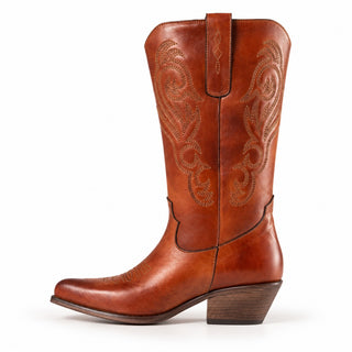 Stivale texano Alma Gambale ampio in vera pelle cognac vintage Viviana Vi VV26340