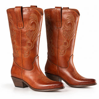 Stivale texano Alma Gambale ampio in vera pelle cognac vintage Viviana Vi VV26340