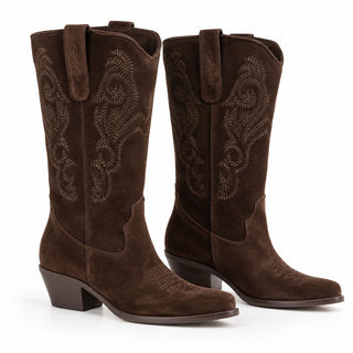 Stivale texano Alma Gambale ampio in camoscio vera pelle cioccolato Viviana Vi VV26340
