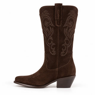 Stivale texano Alma Gambale ampio in camoscio vera pelle cioccolato Viviana Vi VV26340
