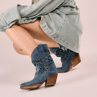 Stivaletti texani California traforati in camoscio blu jeans Viviana Vi VV26303