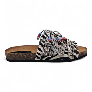 Viviana Vi VV26101 Zebra Ponyskin Marè Flip-Flops with Fringe