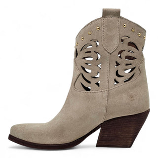 Stivaletti texani Sahara traforati in camoscio beige Viviana Vi VV26300