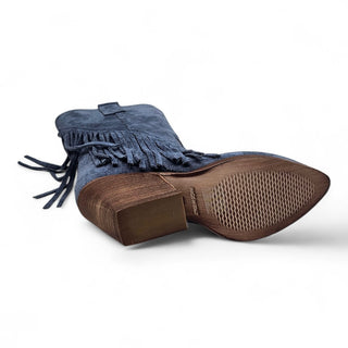 Stivaletti texani Montana in camoscio blu jeans con frange Viviana Vi VV26302