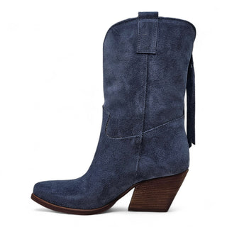 Stivaletti texani Montana in camoscio blu jeans con frange Viviana Vi VV26302