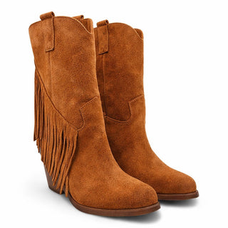 Stivaletti texani Montana in camoscio cuoio con frange Viviana Vi VV26302