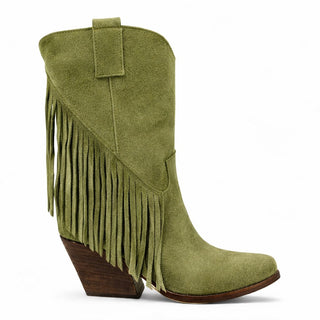 Stivaletti texani Montana in camoscio verde con frange Viviana Vi VV26302