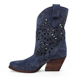 Stivaletti texani California traforati in camoscio blu jeans Viviana Vi VV26303