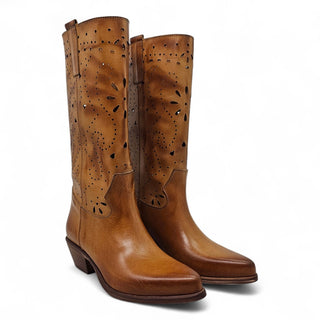 Stivale texani Alabama traforati in pelle cognac Viviana Vi VV26308