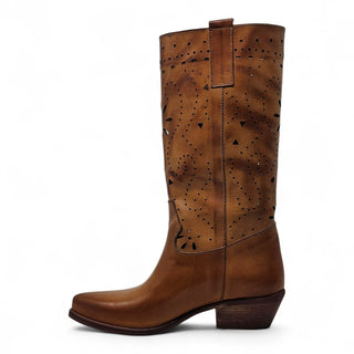 Stivale texani Alabama traforati in pelle cognac Viviana Vi VV26308