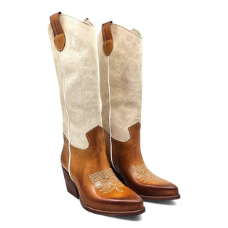 Stivale texano Virginia in camoscio e pelle cognac Viviana Vi VV26309