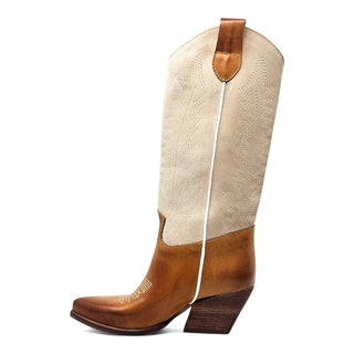 Stivale texano Virginia in camoscio e pelle cognac Viviana Vi VV26309
