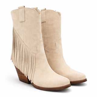 Stivaletti texani Montana in camoscio beige con frange Viviana Vi VV26302